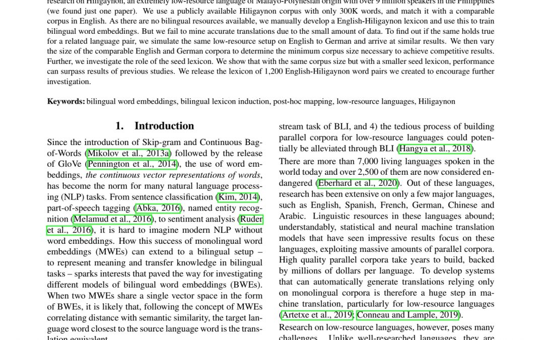 Bilingual Word Embeddings für Hiligaynon